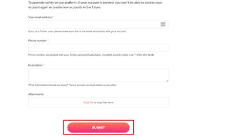 Submit a request – Tinder